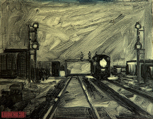 500x390 Off To Start On Another Night Train Painting! As I - Night Train Painting