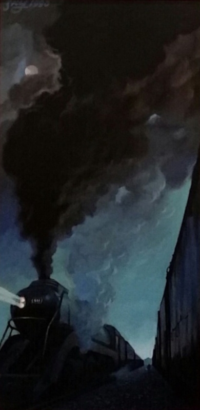 390x800 Blue Sky Gallery - Night Train Painting