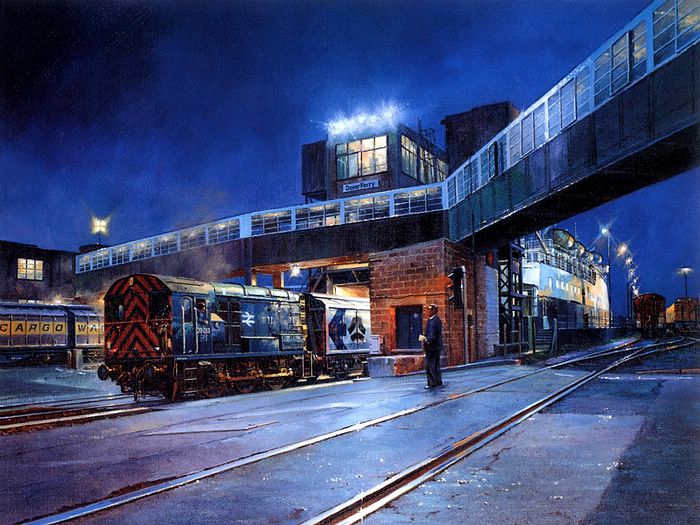 700x525 Train Station - Night Train Painting
