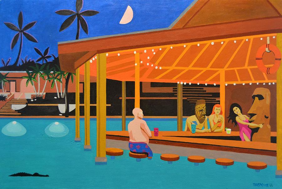 900x604 Nighthawks At The Tiki Bar Painting By Tim Treadwell - Nighthawks Painting