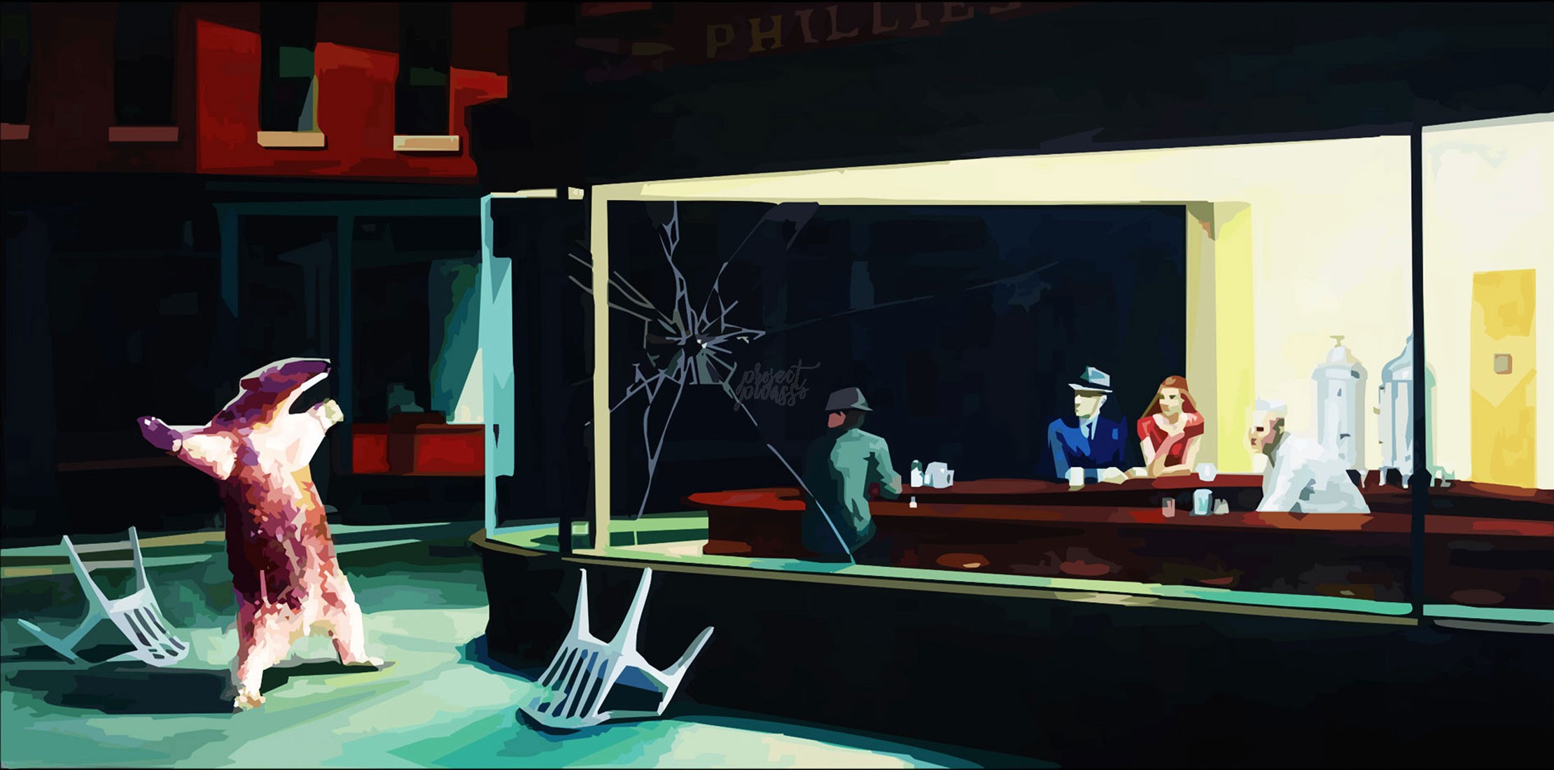 2220x1100 Banksy - Nighthawks Painting