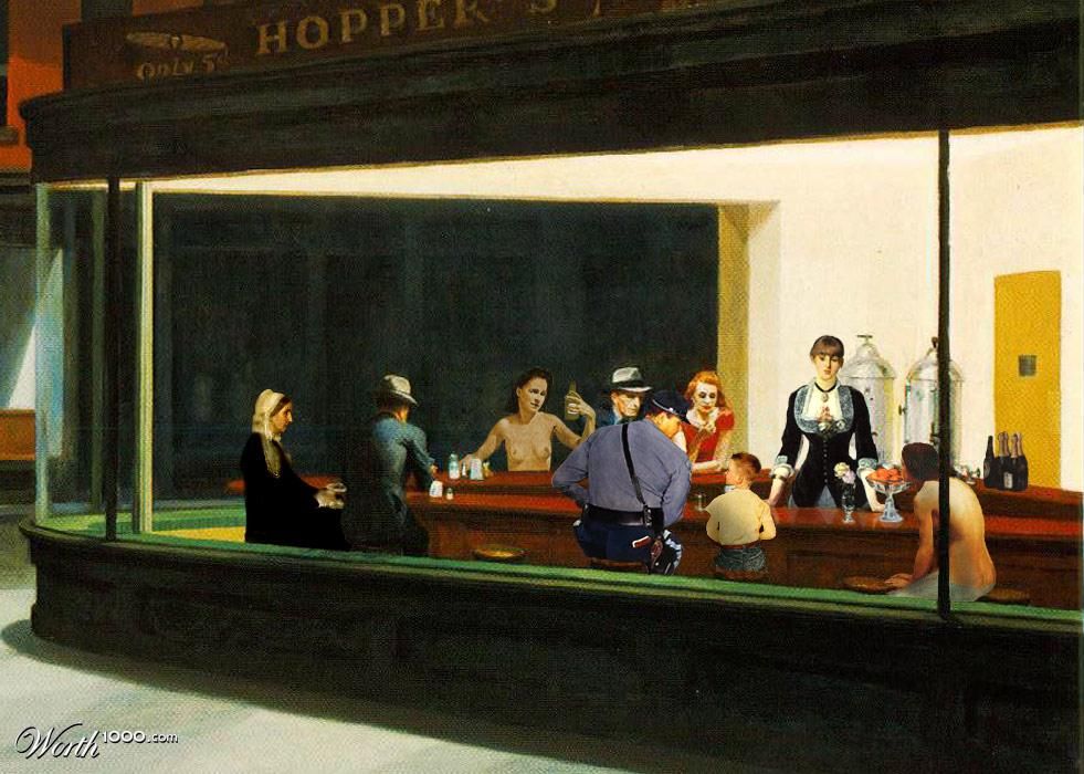 981x700 Nighthawks Party - Nighthawks Painting Parody