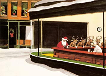355x257 Santa Cafe - Nighthawks Painting Parody