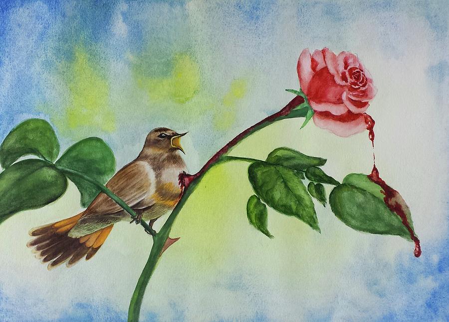 900x647 Nightingale And Rose Painting By Amani Warrington - Nightingale Painting