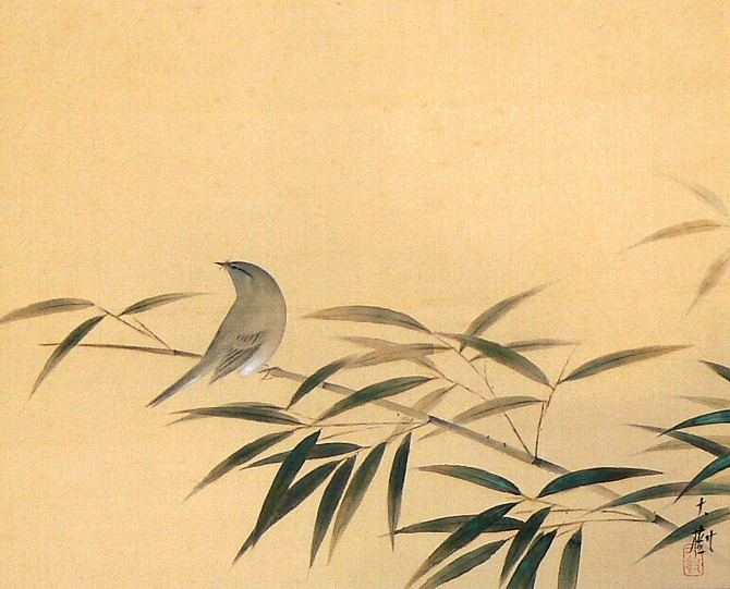 670x541 Nightingale On Bamboo,japanese Antique Painting On Scroll, 1920'S - Nightingale Painting