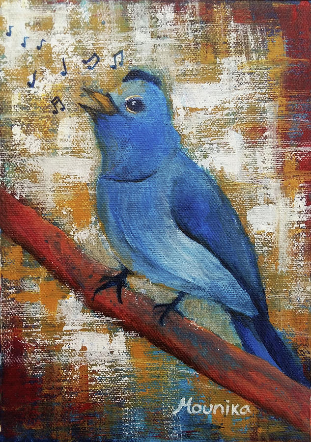 633x900 Singing Nightingale Bird Painting By Mounika Narreddy - Nightingale Painting