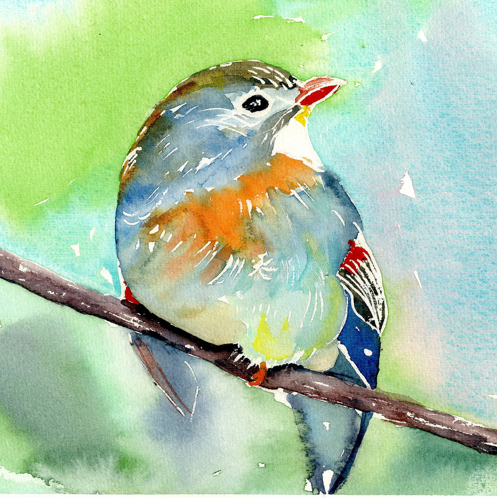 1022x1024 Bird Art Watercolor - Nightingale Painting