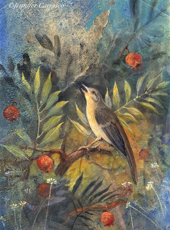 576x778 Bird Print Nightingale Painting 8x10 Jennifer Carrasco Epson - Nightingale Painting