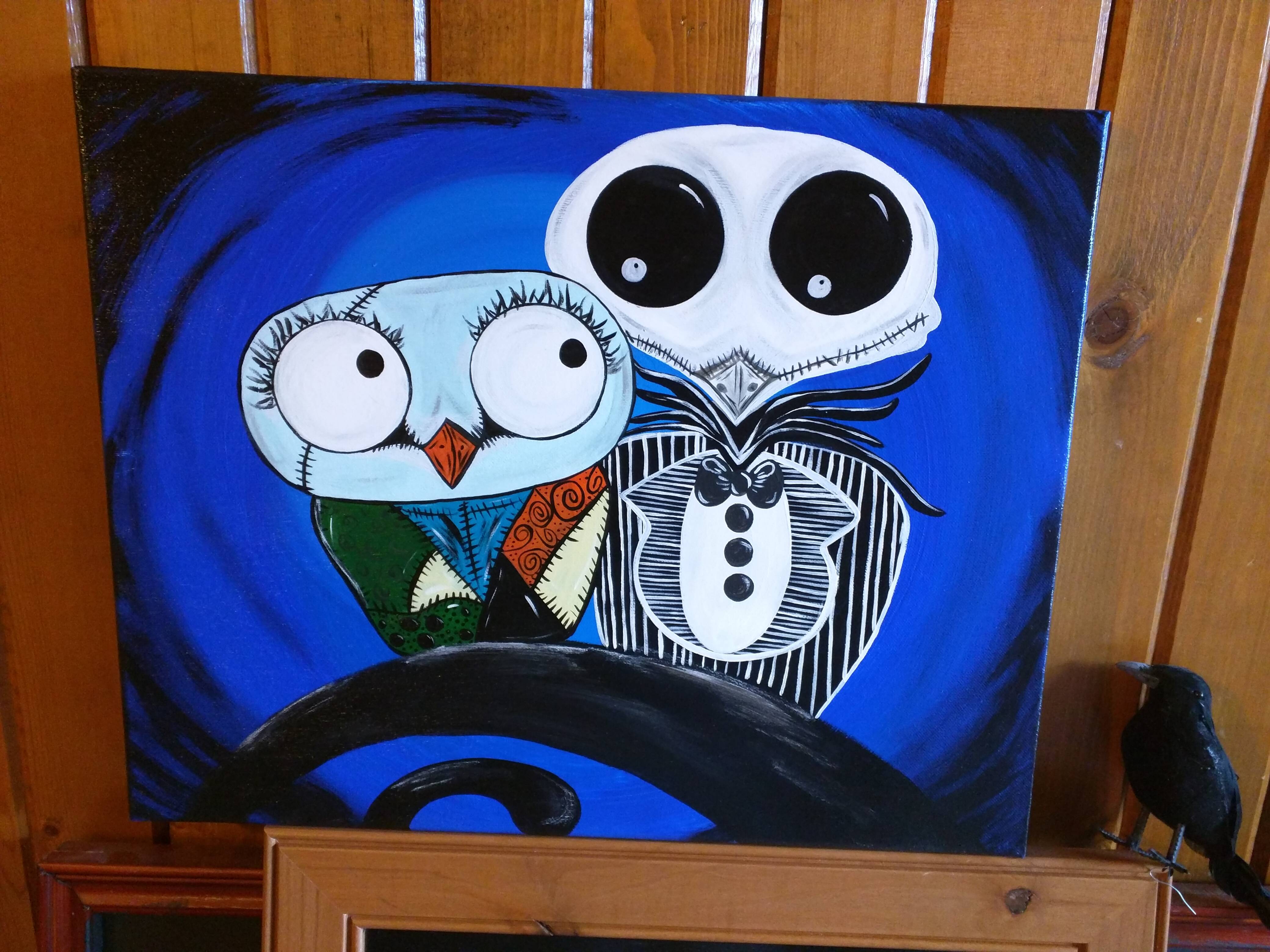 4160x3120 Nightmare Before Christmas Owls, Acrylic On Canvas. Art - Nightmare Before Christmas Canvas Painting