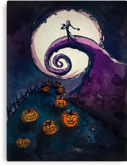 422x550 Nightmare Before Christmas Watercolor Art Canvas Prints By - Nightmare Before Christmas Canvas Painting