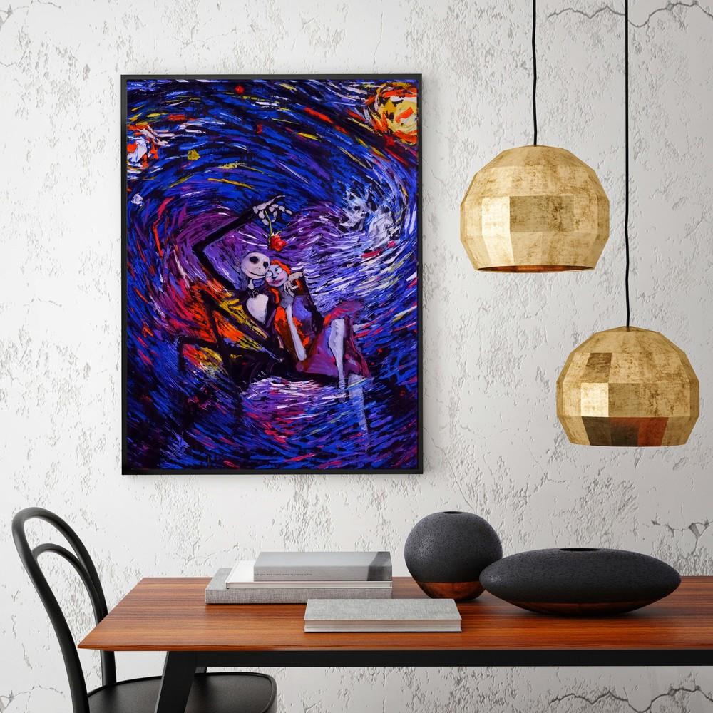 1000x1000 Starry Night Inspired Nightmare Before Christmas Wall Nusery Decor - Nightmare Before Christmas Canvas Painting