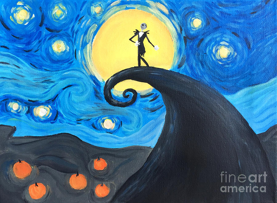 900x659 Starry Nightmare Before Christmas Painting By Ashley Bates - Nightmare Before Christmas Painting
