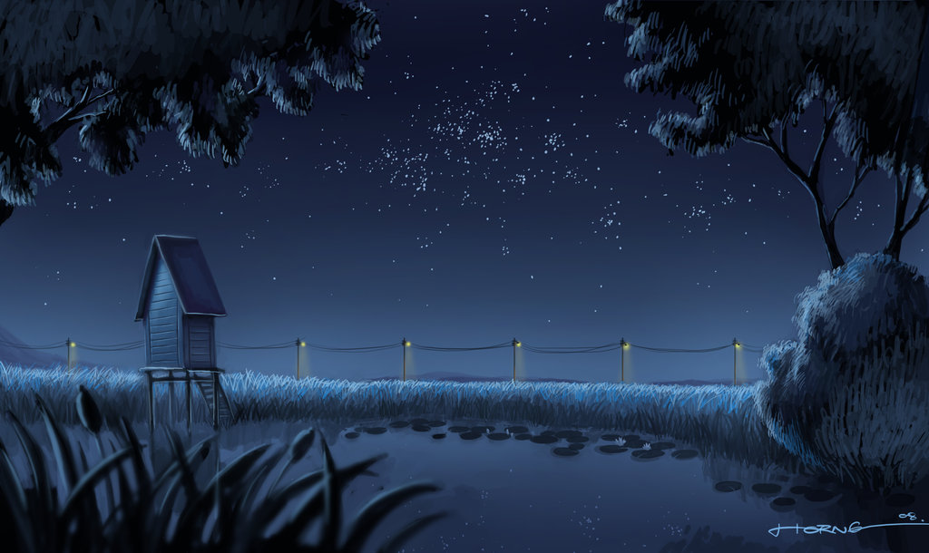 1024x610 Kampung Nightscape 2 By Bramleech - Nightscape Painting