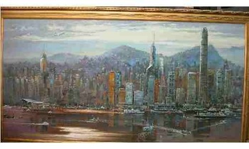 350x210 Oil Painting (Hong Kong Night Scape) - Nightscape Painting