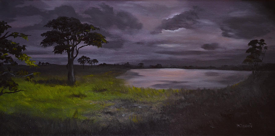 900x446 African Nightscape Painting By Mary Tuomi - Nightscape Painting