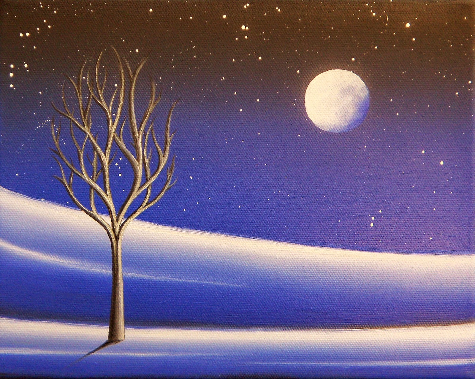 1600x1277 Winter Landscape Painting, Full Moon Oil Painting, Abstract - Nightscape Painting