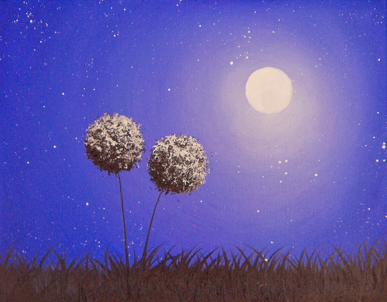 1600x1252 Custom Dandelion Art, Contemporary Art Nightscape, 8 X 10 - Nightscape Painting