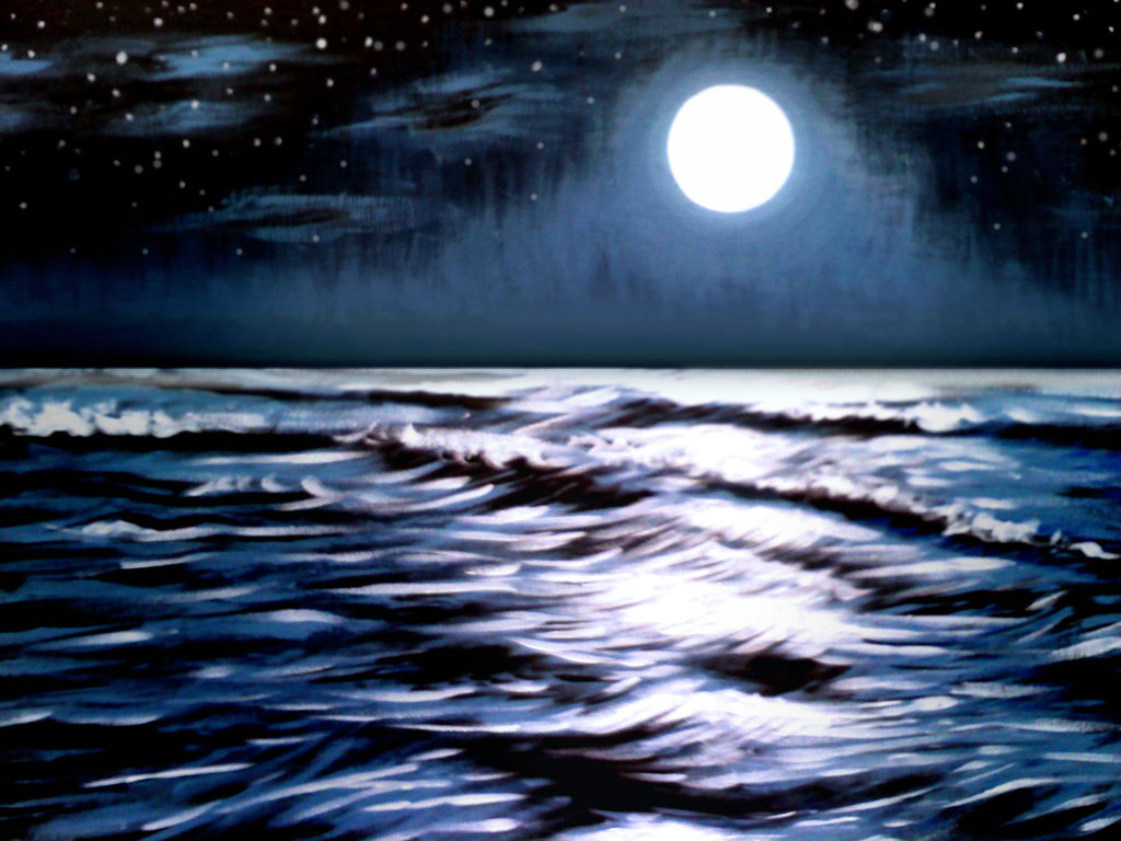 1024x768 Nighttime Seascape By Joel90zab - Nighttime Landscape Painting