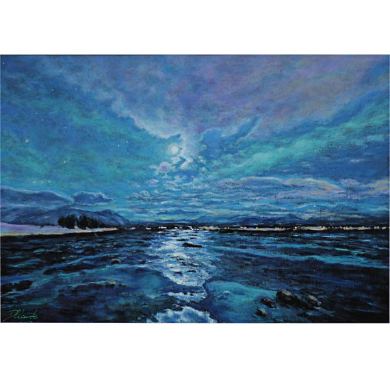 570x570 Original Oil Painting Night Time Landscape By Damian Clark - Nighttime Landscape Painting