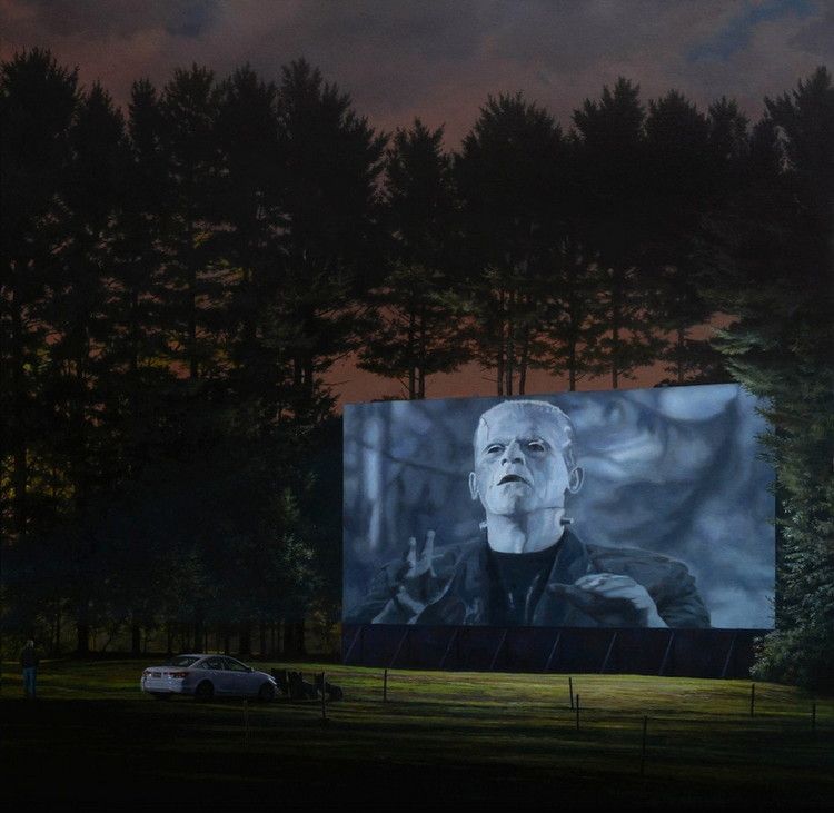 750x731 The Drive Ins Stephen Fox Theatrical Nighttime Landscapes - Nighttime Landscape Painting