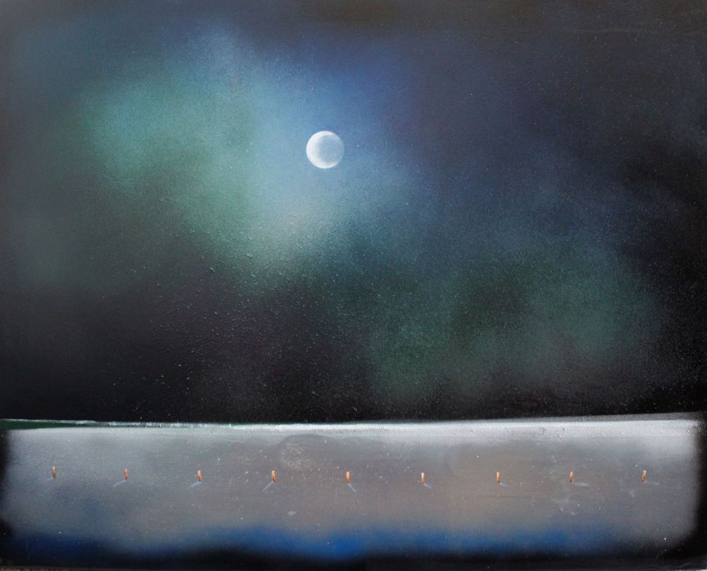 1000x809 Large Snowy Minimalist Landscape Original Nighttime Landscape - Nighttime Landscape Painting