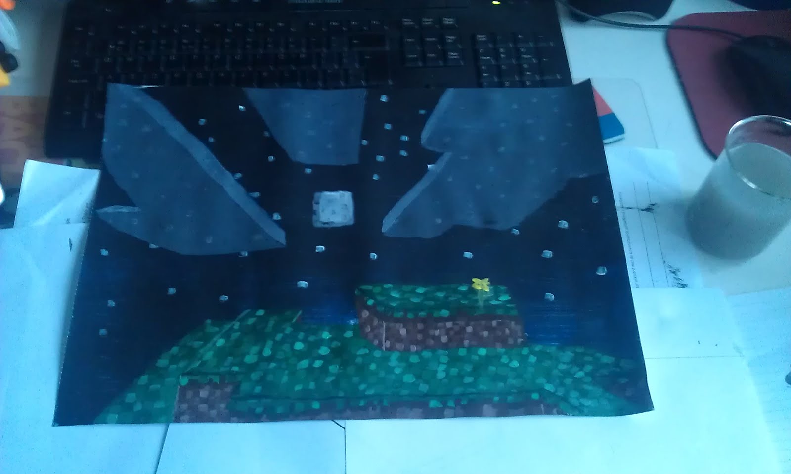 1600x958 Minecaft Landscape Painting - Nighttime Landscape Painting