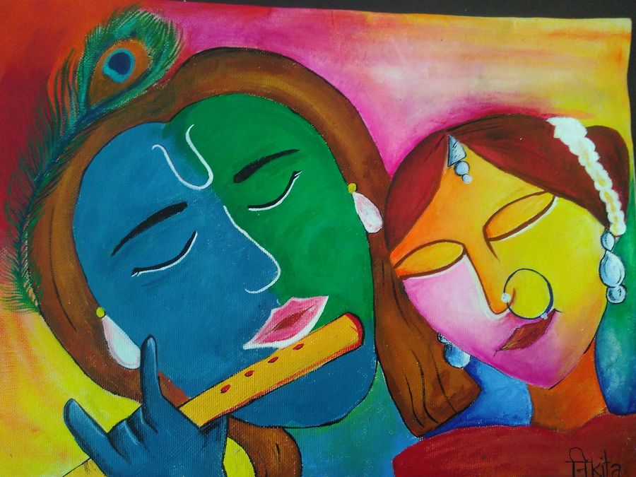 900x675 Radha Krishna Painting By Artist Nikita Sonika - Nikita Painting