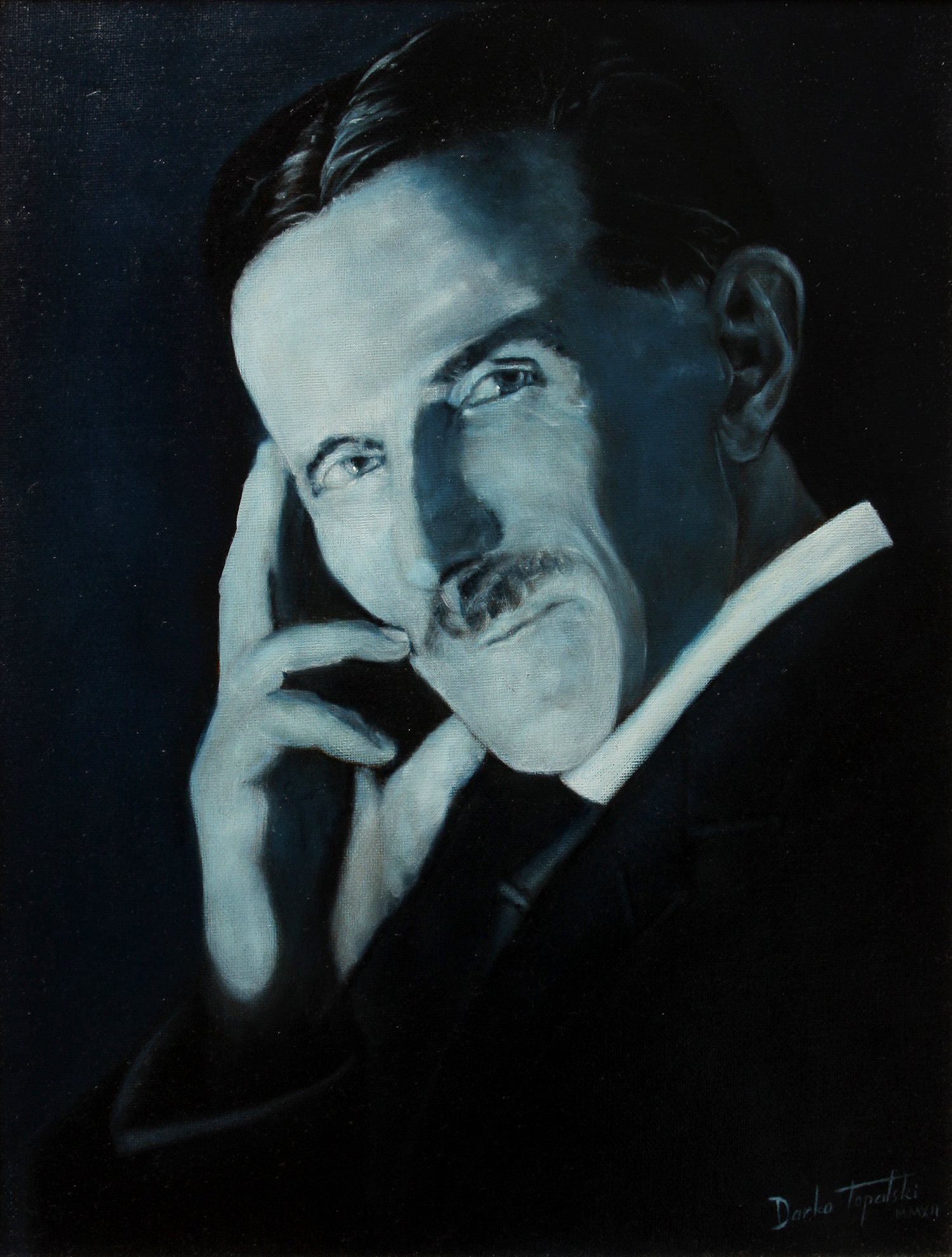 1498x1978 Nikola Tesla Blue Portrait Oil Painting Fine Arts Gallery - Nikola Tesla Painting