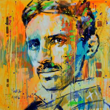 375x375 Saatchi Art Nikola Tesla Painting By Marta Zawadzka - Nikola Tesla Painting