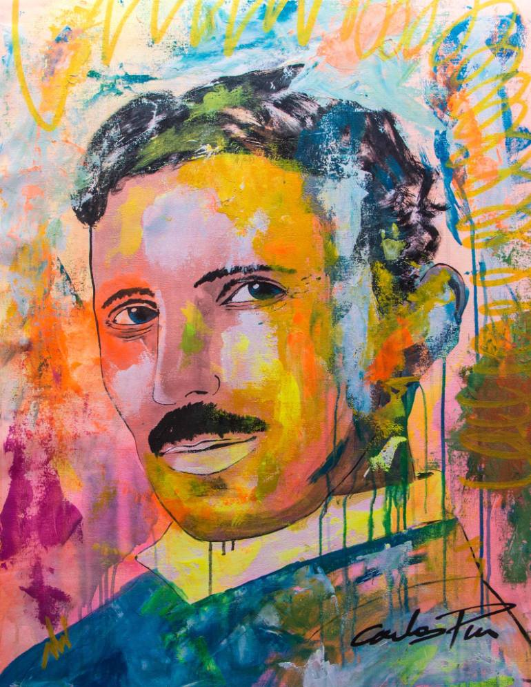 770x995 Saatchi Art Nikola Tesla Portrait By Carlos Pun Painting By - Nikola Tesla Painting