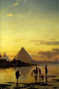 200x300 On The Nile Egypt River Pyramids Orientalist Painting By Hermann - Nile River Painting