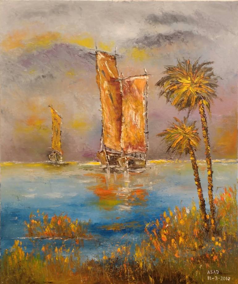 770x920 Saatchi Art Boats And River Nile Painting By Asad Mahmood - Nile River Painting