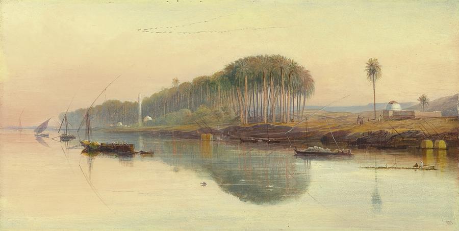 900x453 Sheik Abadeh On The Nile Painting By Edward Lear - Nile River Painting