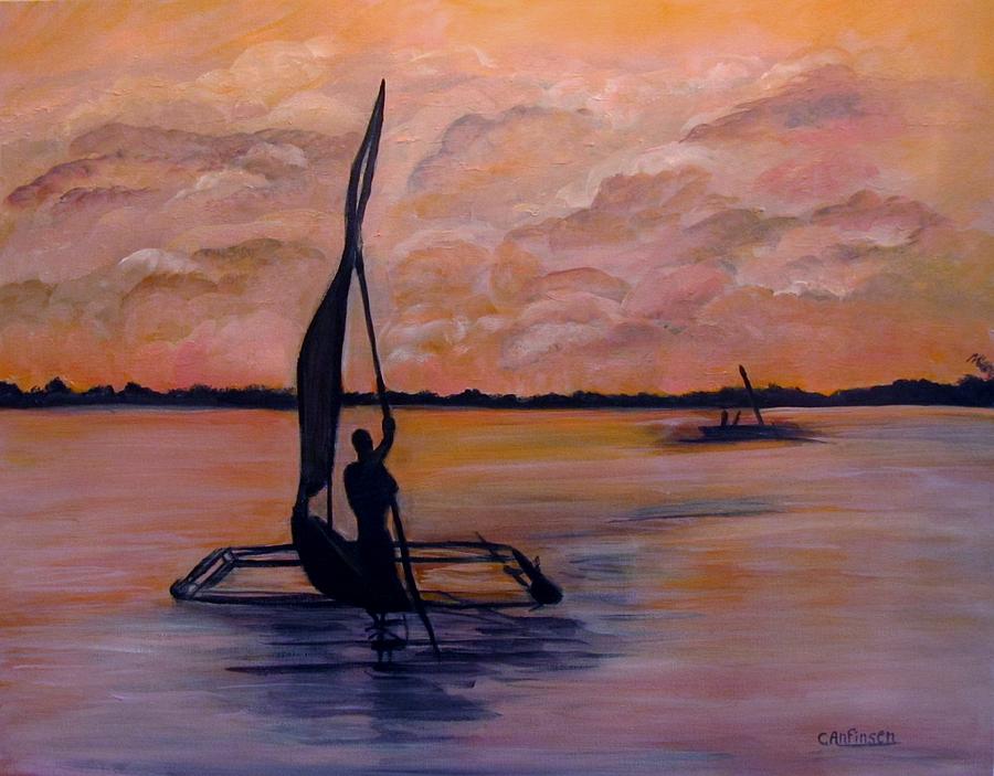 900x703 Sunset On The Nile Painting By Carol Allen Anfinsen - Nile River Painting