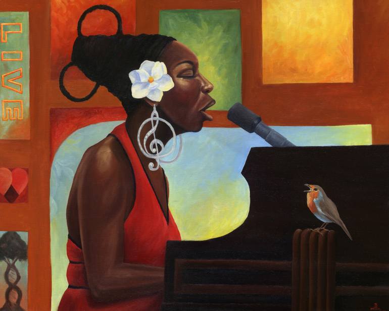770x616 Saatchi Art Song Bird (Nina Simone) Painting By Kavion Robinson - Nina Simone Painting
