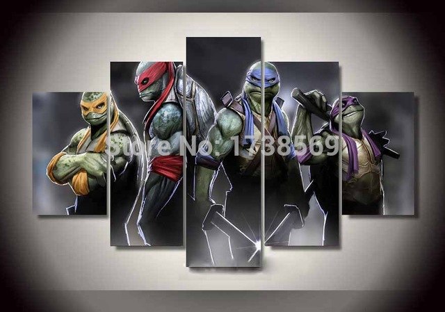 640x449 Wall Art Picture 5 Pcs Modern Home Decor Canvas Print Cartoon - Ninja Turtle Canvas Painting