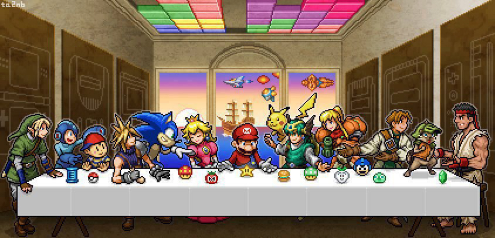 1920x924 The Last Supper Jesus Game Mascots Nintendo Mario Sonic Capcom - Nintendo Painting