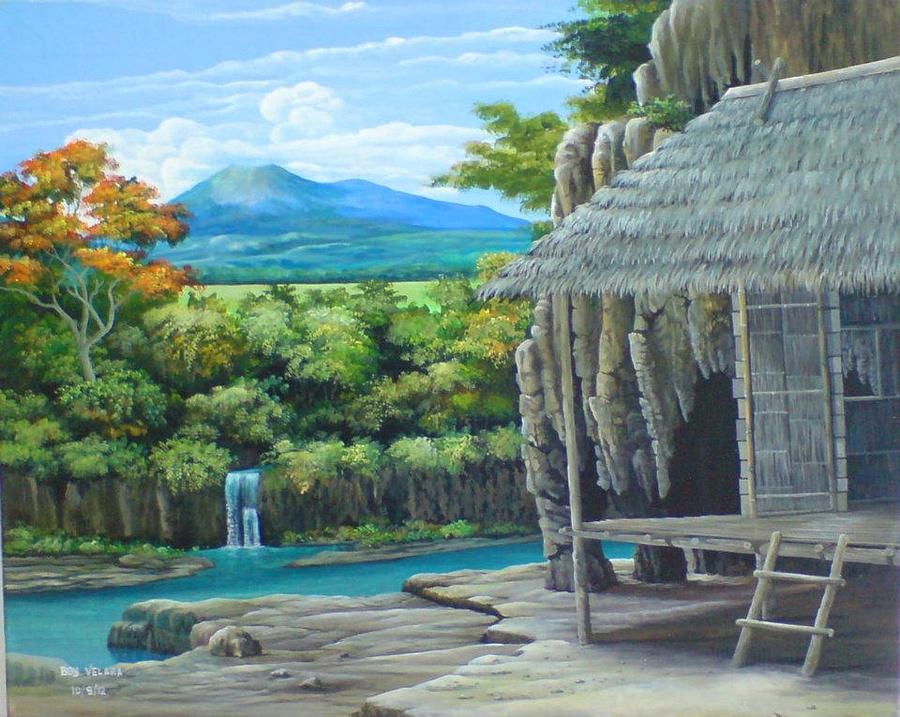 900x717 Nipa Hut Painting By Boy Velara - Nipa Hut Painting