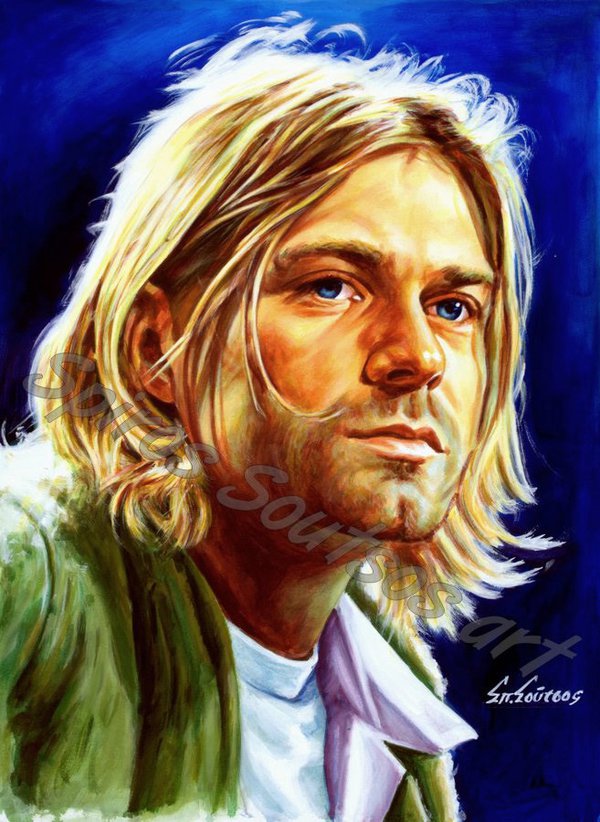600x822 Kurt Cobain Painting Portrait Nirvana Poster By Spirossoutsos - Nirvana Painting