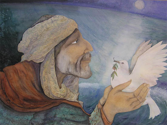 550x414 Noah And Dove, From Animals Of The Bible, Watercolour Painting - Noah From The Bible Painting