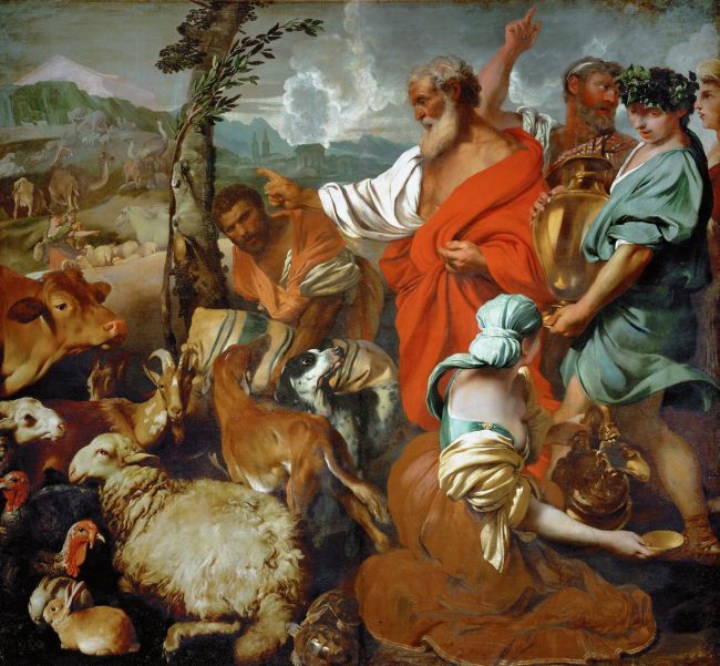 650x601 Noah With Animals Painting Giovanni Benedetto Castiglione Oil - Noah Painting