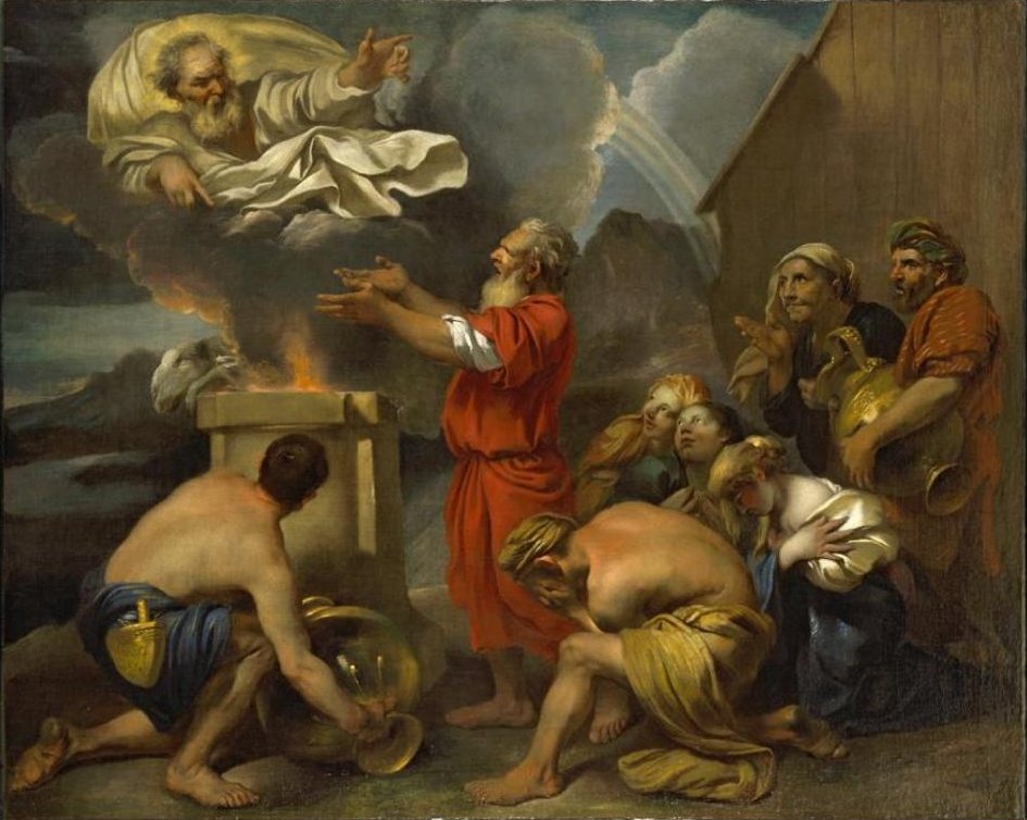 945x754 File'Noah's Offering', Oil On Canvas Painting Attributed - Noah Painting
