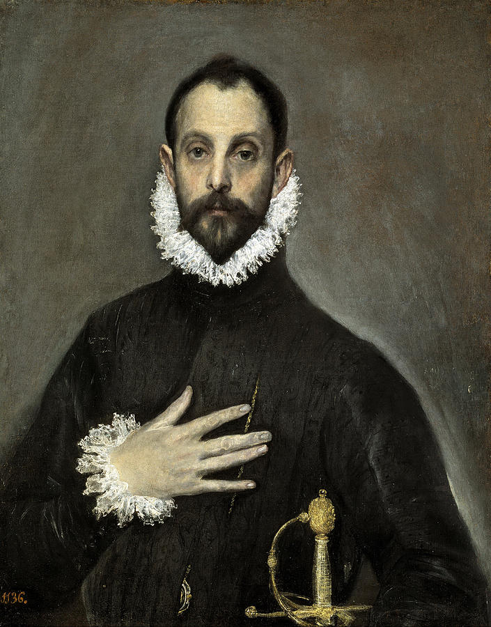705x900 Nobleman With His Hand On His Chest Painting By El Greco - Nobleman Painting