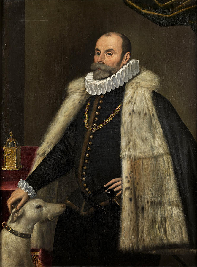 664x900 Portrait Of A Nobleman With His Dog Painting By Attributed - Nobleman Painting