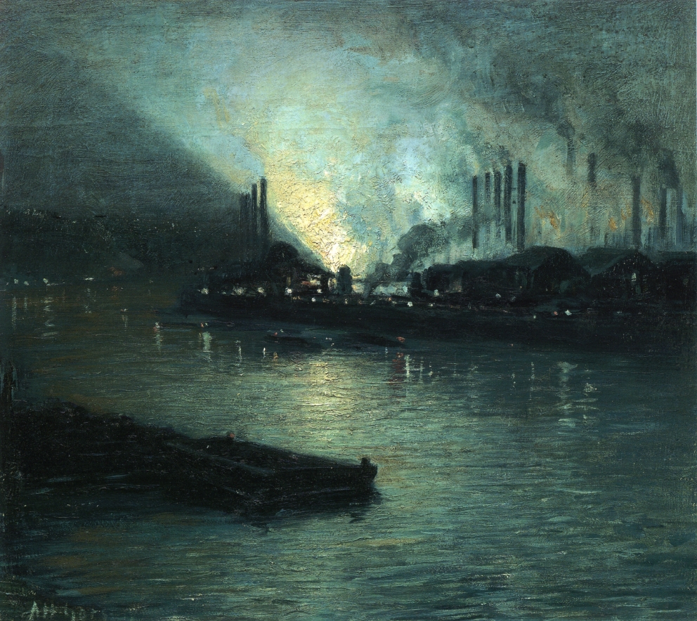 992x884 Pittsburgh Industrial Nocturne Painting Aaron Harry Gorson Oil - Nocturne Painting