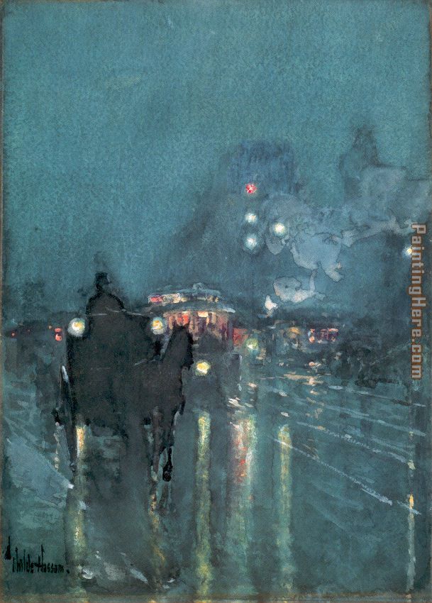 609x850 Childe Hassam Nocturne Railway Crossing Chicago Painting Anysize - Nocturne Painting