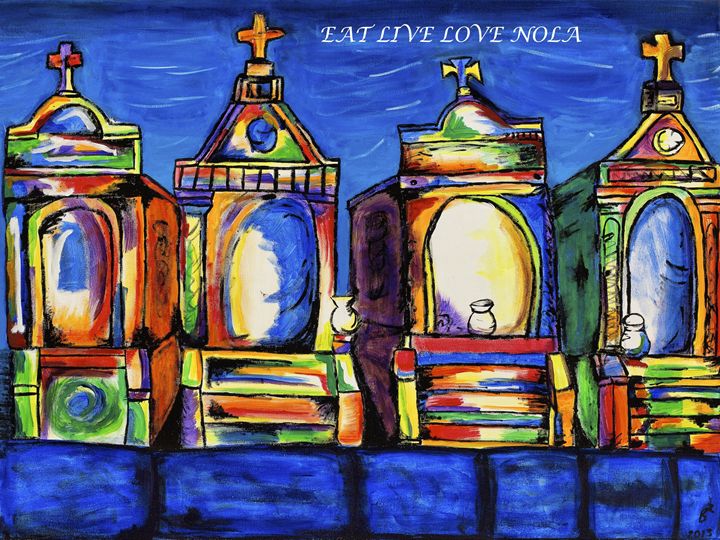 720x540 New Orleans Colorful Cemetery Print - Nola Painting