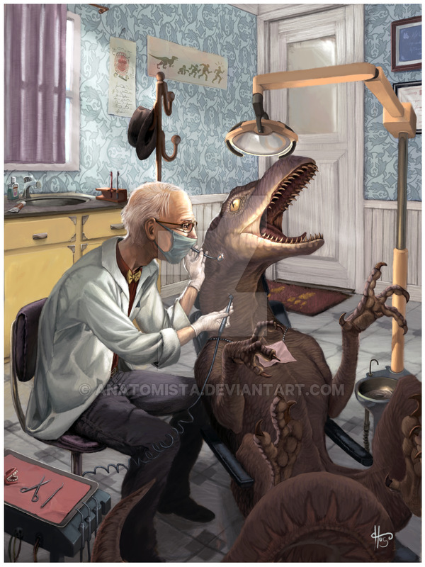 600x800 Dinosaur - Norman Rockwell Dentist Painting