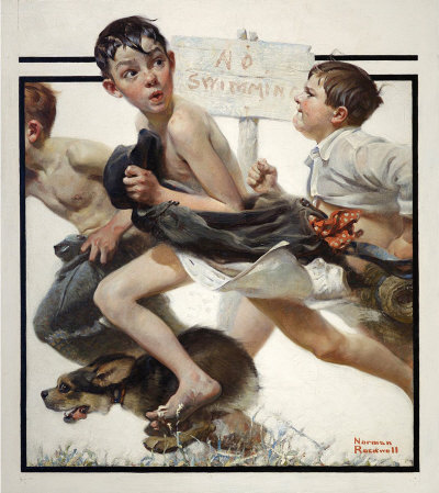 400x449 No Swimming, The June 4, 1921 Norman Rockwell Saturday Evening - Norman Rockwell Original Painting