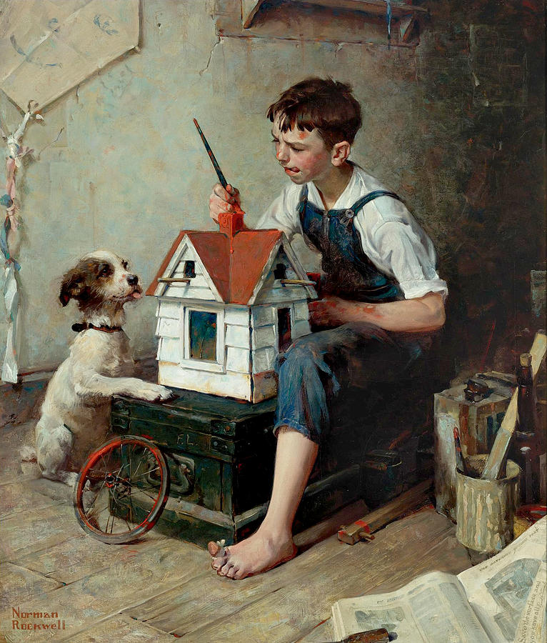 766x900 Painting The Little House Painting By Norman Rockwell - Norman Rockwell Painting